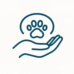 Icône minimaliste représentant un humain qui prend soin de son chien, créé pour le persona "Dog parent"